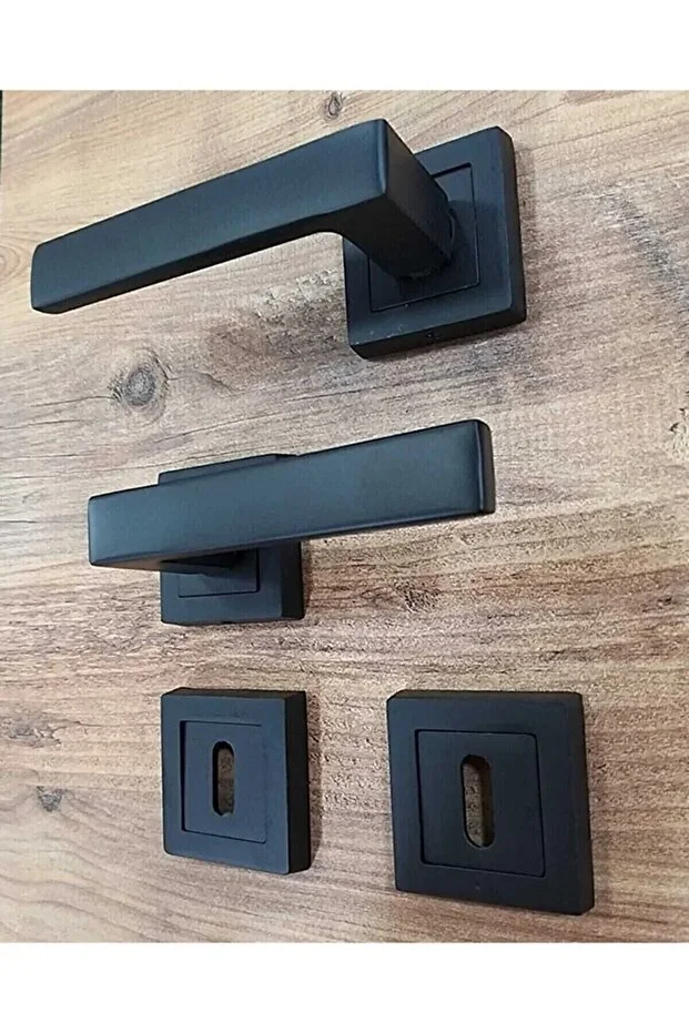 Mat Siyah Kare Rozetli Oda Kapı Kolu